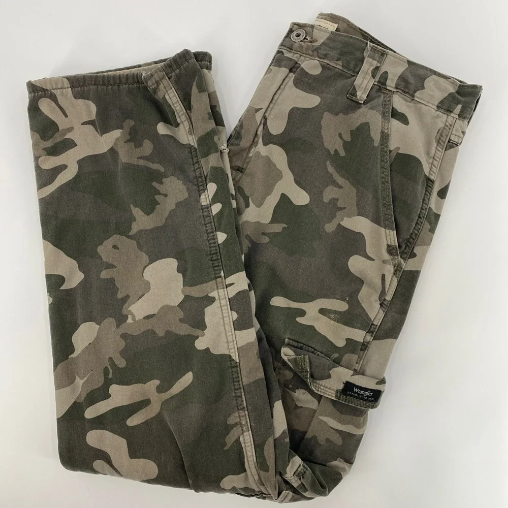 Wrangler‎ Cargo Pants Mens Tag 32x32 Fits 33x29 Camo Fleece Lined Relaxed Rugged